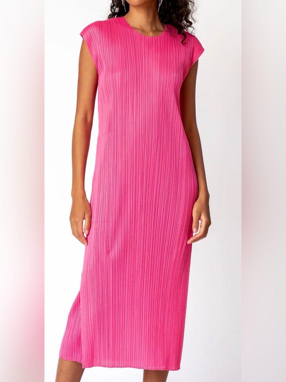 Elegant Pink Pleated Stretchy Pocket Dress